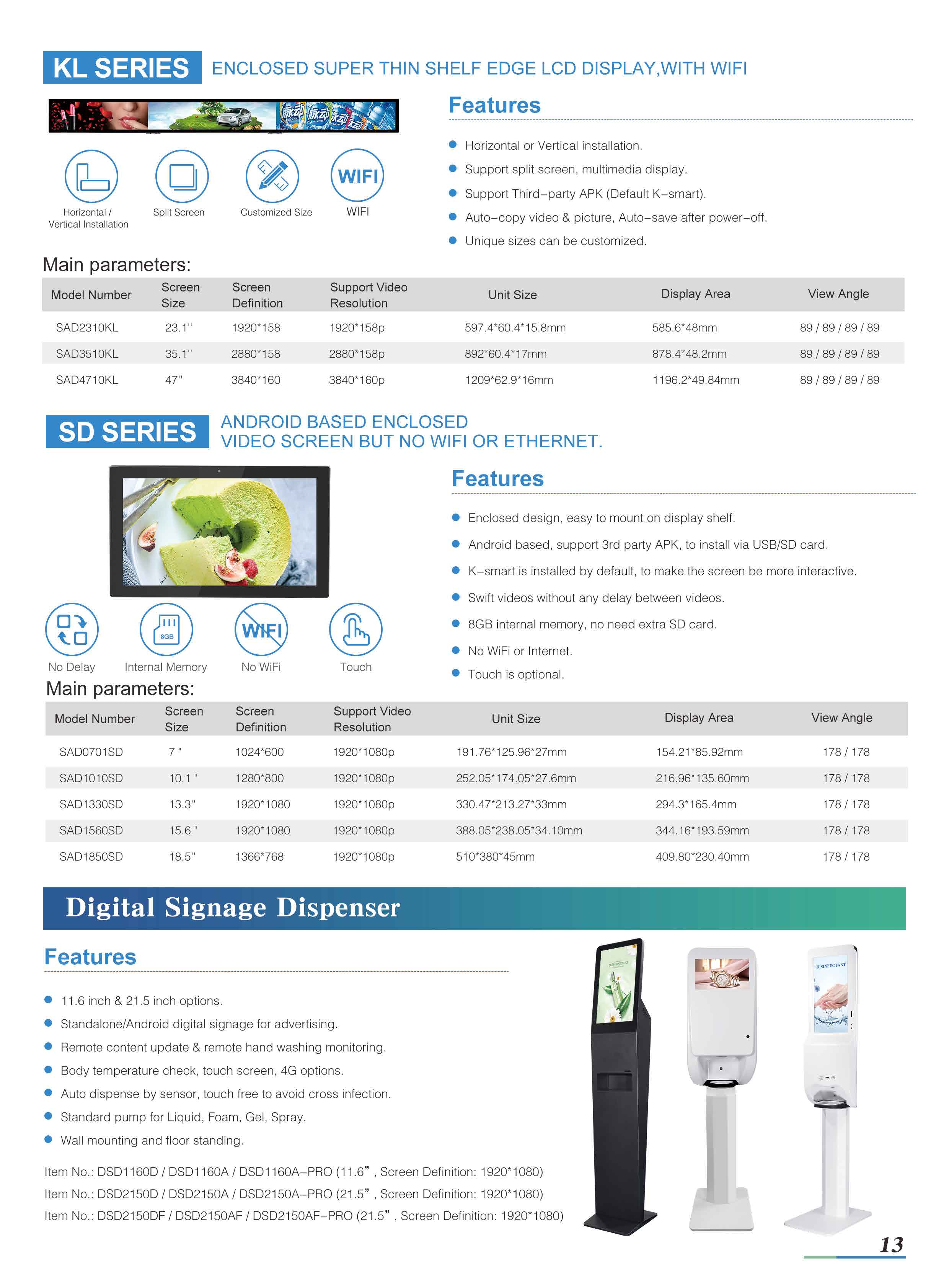 Retail Digital Signage with gel Dispenser and shelf LCD signage system Datasheet