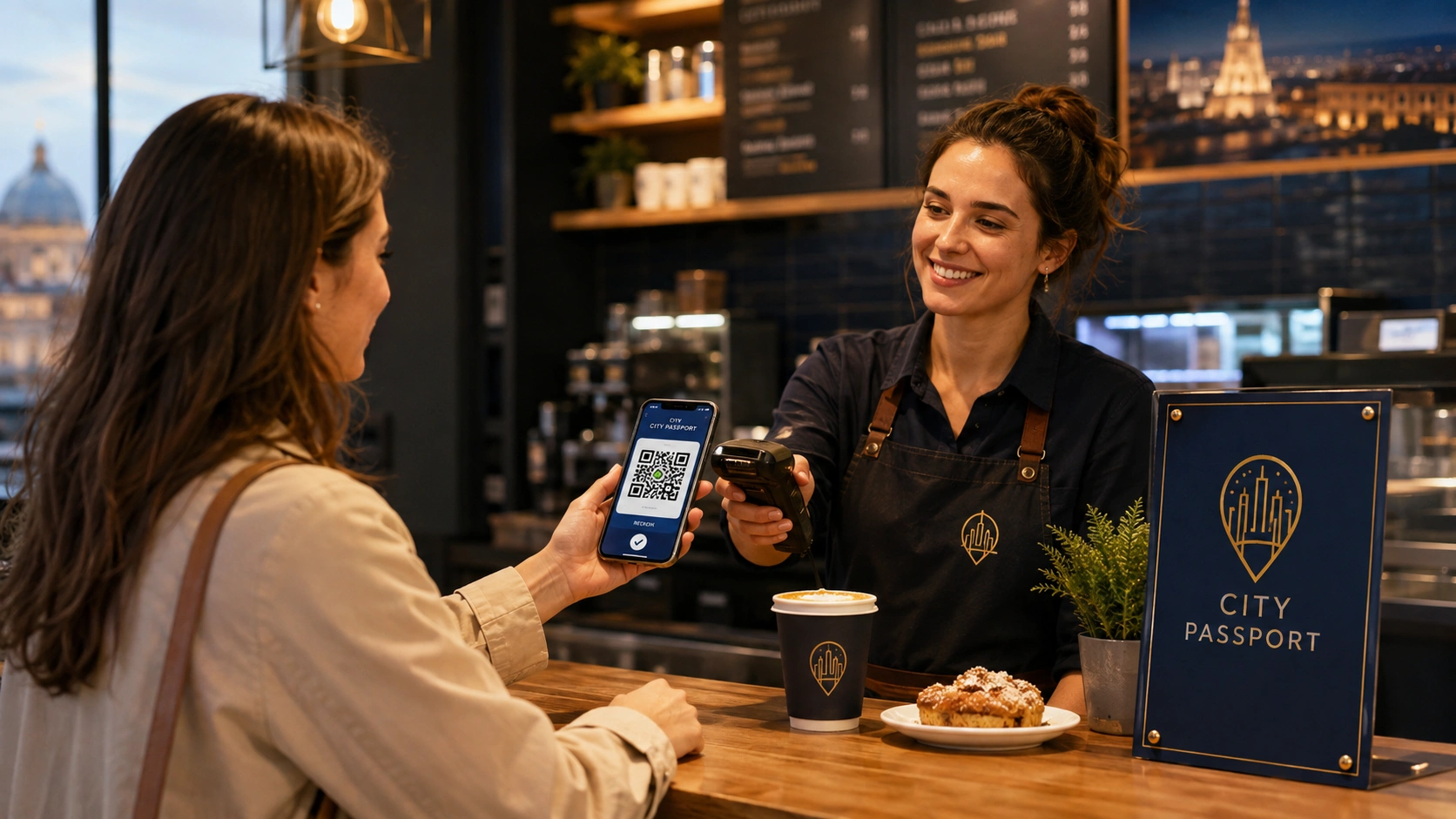 City Passport QR reward redemption at a local merchant