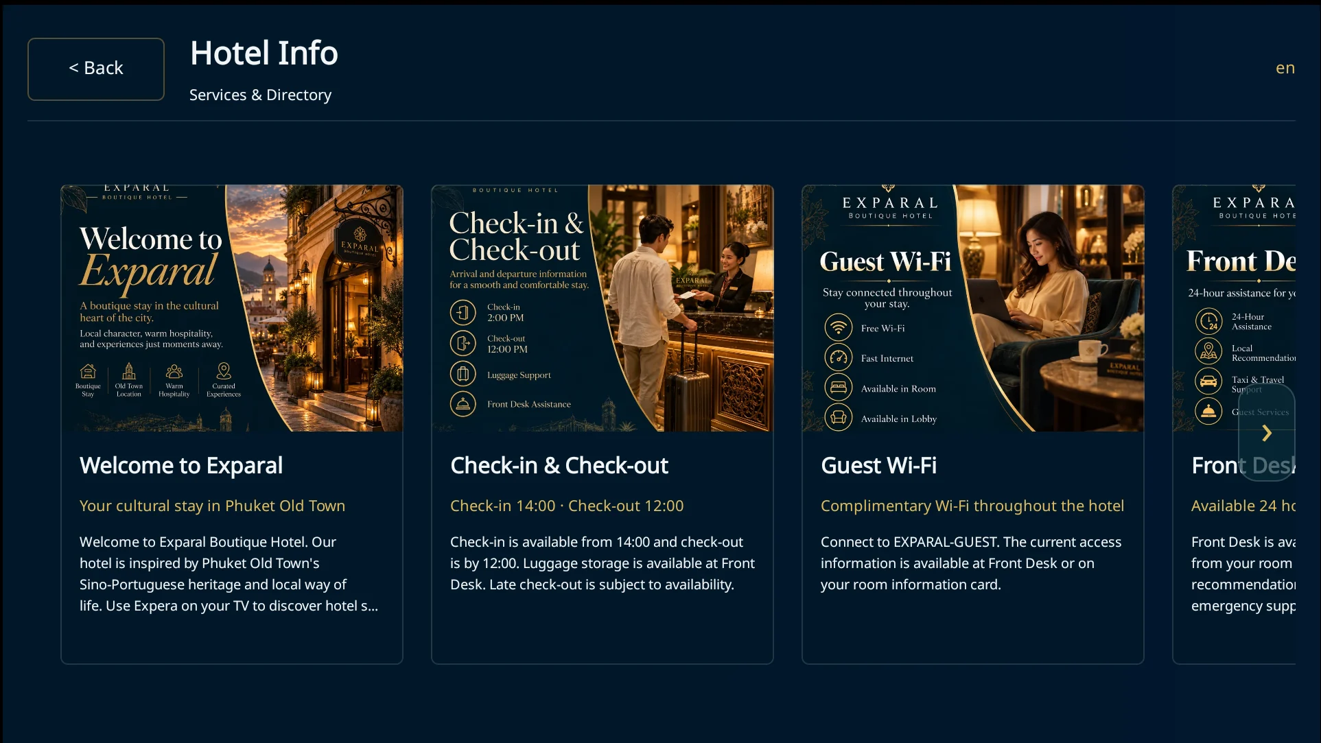 EXPERA Hotel Information interface